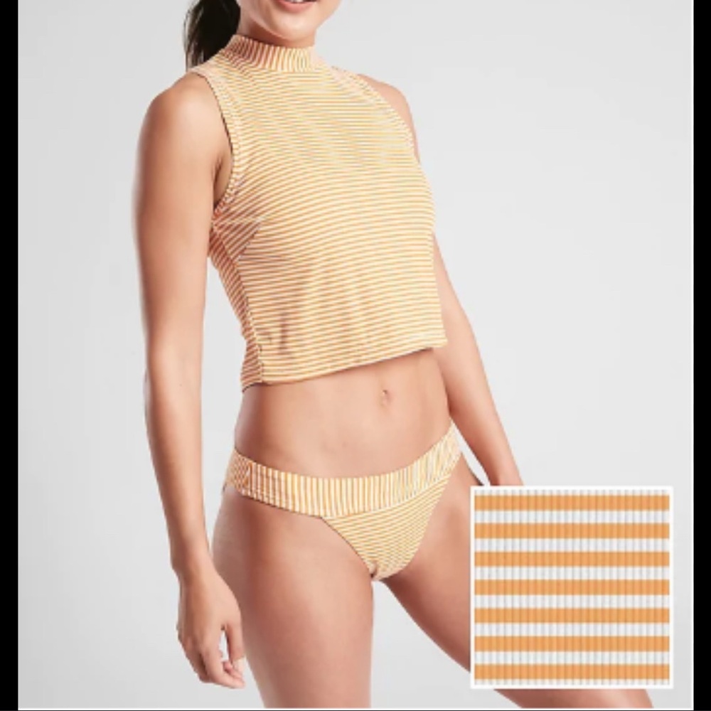 Athleta Striped Orange and White rash guard and Bikini Set